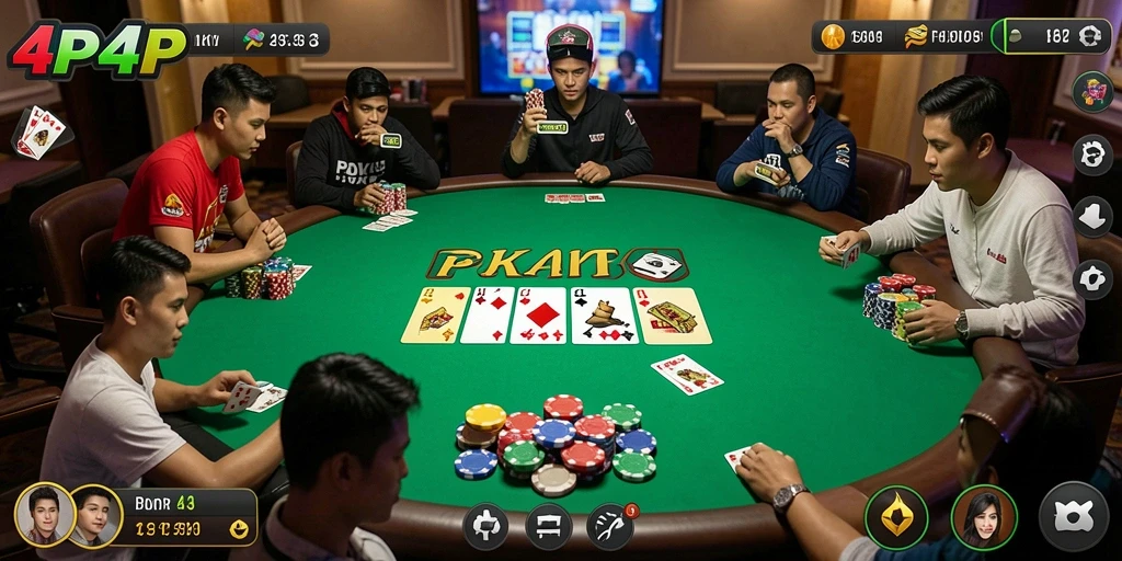 Tampilan gameplay yang menegangkan dalam permainan poker 4P4P.