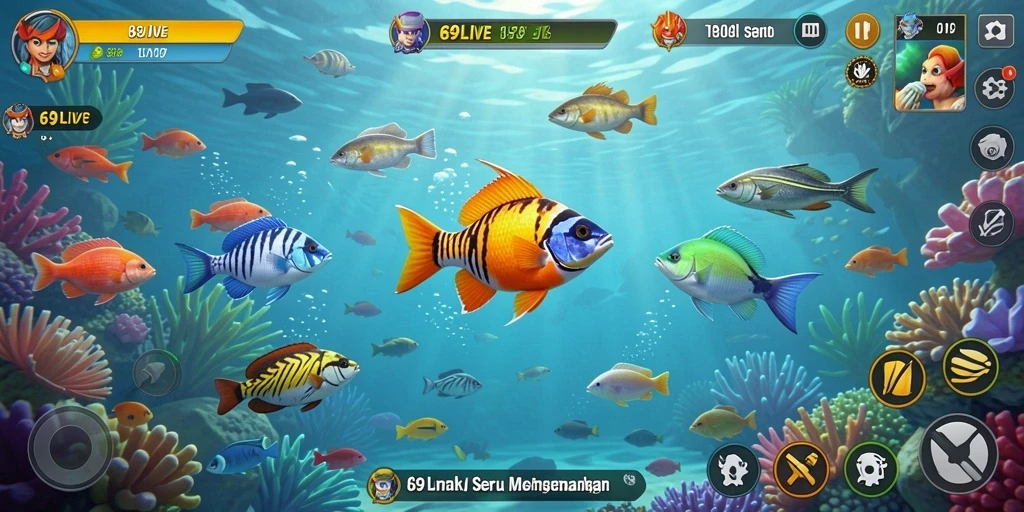 Screenshot gameplay <strong>69LIVE</strong> menunjukkan aksi menembak ikan yang seru.