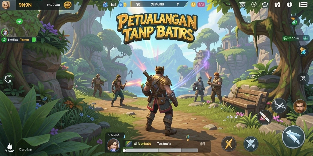 Screenshot gameplay 9N9N menampilkan petualangan seru di dunia yang luas.