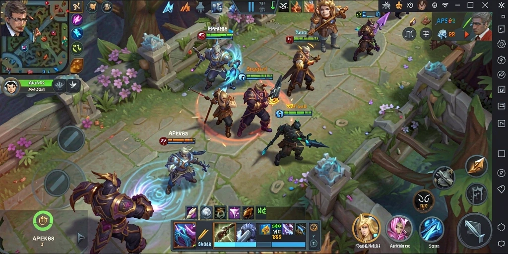 Tampilan gameplay APEK88 dengan pertarungan seru antar hero.