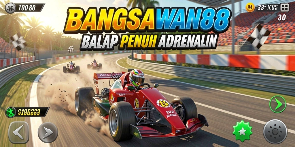 Menampilkan gameplay seru BANGSAWAN88 di trek balap.