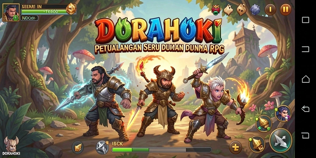 Tampilan gameplay DORAHOKI yang penuh aksi dalam dunia RPG.