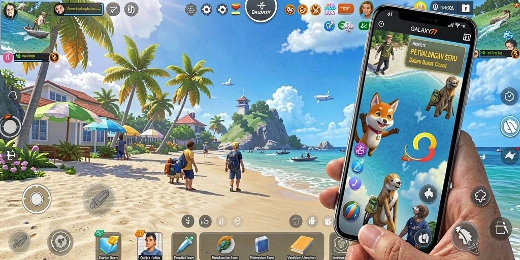 Screenshot gameplay menarik GALAXY77 dengan karakter lucu.