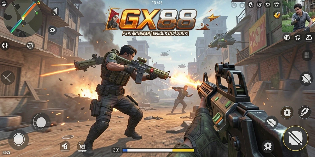 Screenshot GX88 menunjukkan aksi pertempuran yang dinamis dan seru.