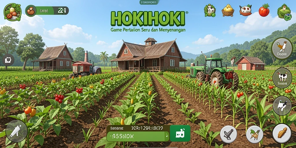 Screenshot menunjukkan gameplay seru di ladang HOKIHOKI.