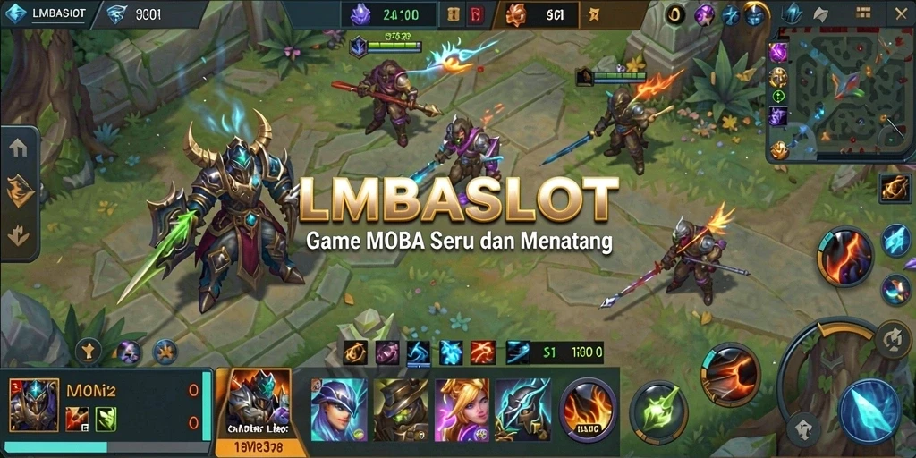 Tangkapan layar gameplay LMBASLOT yang menampilkan pertarungan seru di arena MOBA.