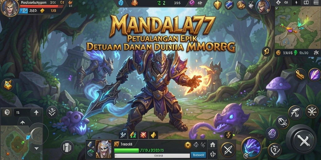 Screenshot gameplay epic dari MANDALA77 dalam dunia MMORPG.