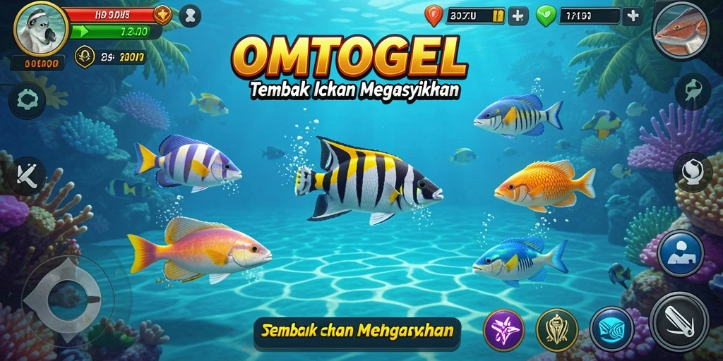 Screenshot gameplay OMTOGEL menampilkan aksi tembak ikan yang seru.