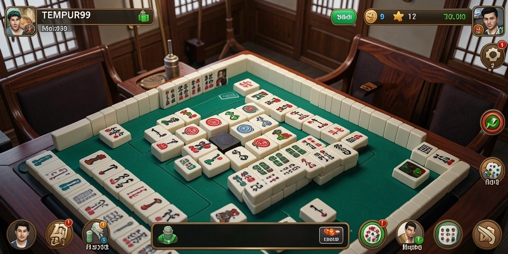 Screenshot game TEMPUR99 menampilkan aksi seru permainan Mahjong yang mendebarkan.