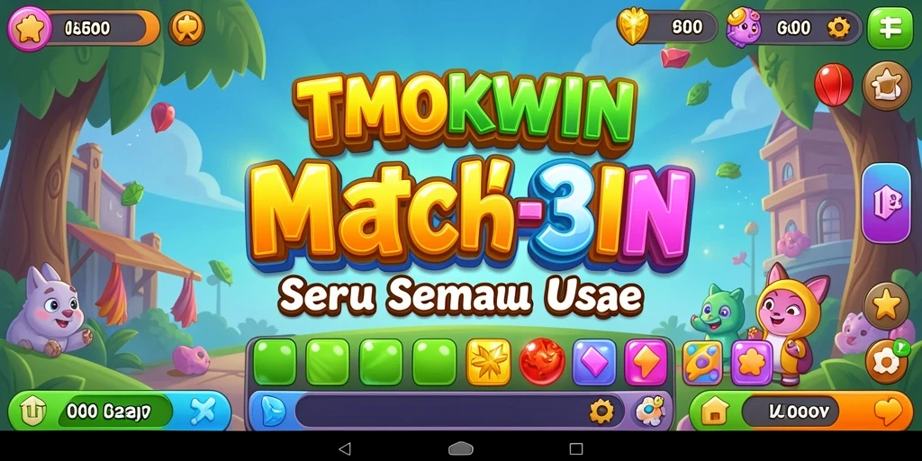 Screenshot gameplay TMOKWIN menampilkan level Match-3 yang seru.