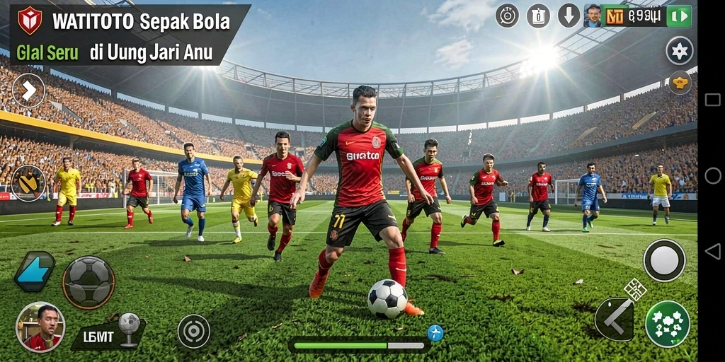 Tampilan gameplay WATITOTO saat pertempuran di lapangan sepak bola.