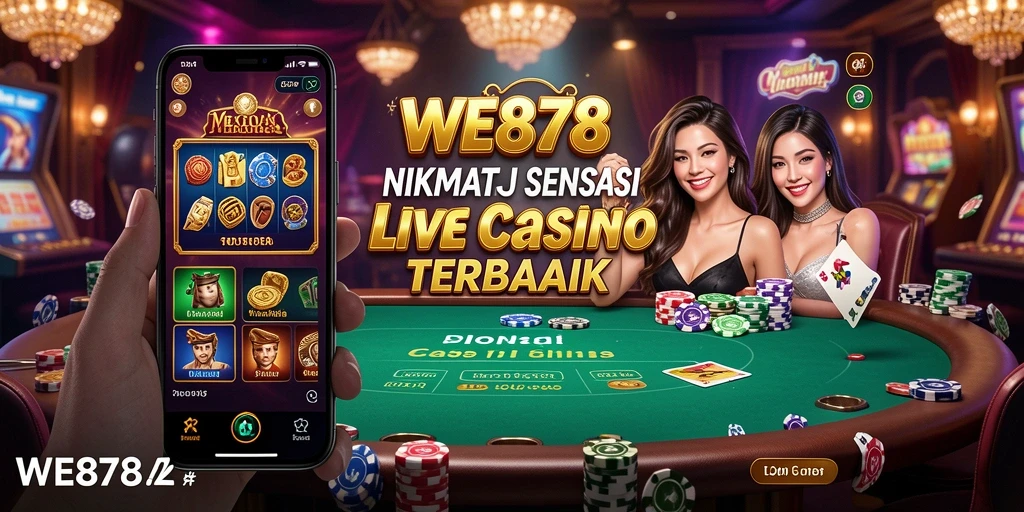 Screenshot gameplay WE878 menampilkan dealer langsung dan suasana kasino yang menegangkan.